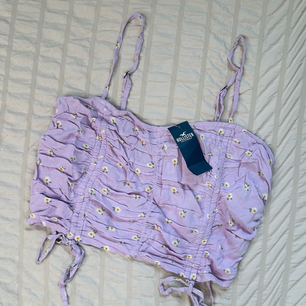 Hollister Daisy Print Ruched Crop Top | Adjustable Straps | Size S